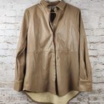 LBLC Max Button Up Shirt Long Sleeve in Taupe Tan Size Small NWT Faux Leather Photo 3