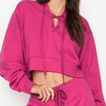 Victoria's Secret Victoria Secret Magenta Lace Up Cropped  Fleece Sweatshirt Size Medium Photo 0