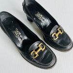 Salvatore Ferragamo FERRAGAMO Sz 6.5 Black Leather Buckle Heeled Slip On Loafer Round Toe Shoes Photo 0