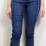 Karl Lagerfeld  Dark Wash Mid Rise Raw Edge Cropped Cuffed Skinny Jeans Photo 0