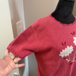 Christopher & Banks Vintage‎ Y2K  Knit Crochet Pink Babydoll Too Flower Lace Trim Photo 3