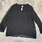 Dress Barn  Blouse Sheer Metallic Dot Long Sleeve Top Black Party L‎ Photo 0