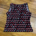 Calvin Klein Womens Tank Top XL Sleeveless Cowl Neck Red White Black Geometric Photo 2