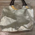 Neiman Marcus  Gold Crocodile Print Vintage Faux Leather Tote Bag Photo 2
