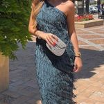 ZARA   One-Shoulder Fringe Dress in Teal evening party cocktail maxi midi  Photo 1