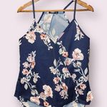 Yoins  Navy Blue Floral Spaghetti Strap Halter-Style Blouse - size XL Photo 0