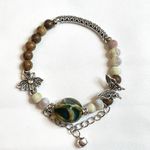 Bell Bracelet green brown lilac ceramic beads lotus silver charm stretchy Multiple Photo 5