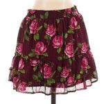 Abercrombie & Fitch Y2K Burgundy Pink Roses Floral Tiered Ruffle Skirt Size S Photo 1