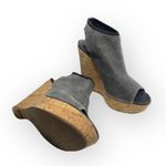 Stuart Weitzman Slingback Cork Platform Tall Wedge Sandal Gunmetal Grey 6M Photo 9