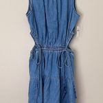 Gap NEW Denim Chambray Side Tie Cutout Tiered Mini Dress Blue XS Photo 1