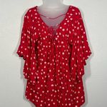 Billabong Red Floral Flare Tie Neck Blouse Size Large Photo 0