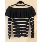 Chaser Ruffle Striped Ribbed Off the Shoulder Sweater Black/White Size Medium Photo 3