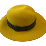 Fedoria 100% Wool Fedora Hat‎ Yellow Wide Brim Black Band Fashion Statement Photo 0