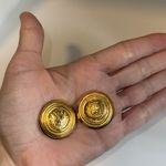 Liz Claiborne Vintage  Crest Shield Clip On Earrings Gold Tone Signed LC Photo 1