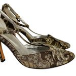 Vintage Y2K Sz 38 Brown Belen Donate Sandals Heels Fairy Fairycore Embroidered Gold Photo 2