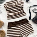 Brown and White Striped Crochet Set! Size M Photo 0