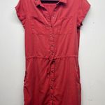 Blue Rain Short Sleeve Button Down Women's Shirt Red Orange Dress Size Medium Photo 0