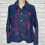 Vintage Choices Denim Jean Jacket Size M Pink Floral Embroidered Textured Blue Size M Photo 0