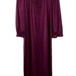 Vtg LORRAINE Size M Nightgown Burgundy Satin Silky Romantic Ruffle Neck Keyhole Photo 0