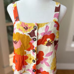 Lush Clothing LUSH Poppy Ivory Pink Orange Floral Cropped Linen Button Front Tank Top Sz Small Photo 0
