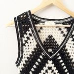 REBELLION AGAIN | Cream ivory Black Sleeveless Sweater Vest Open Knit | Large Photo 1