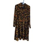 Nanette Lepore  Black Gold Chain Tassel Print Shirt untuck Dress Size 8 Midi Photo 1