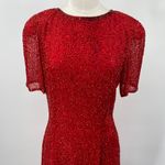 Vintage Oleg Cassini Beaded Silk Mini Dress Short Sleeves Cocktail Red Womens 6 Photo 2