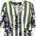 VERO MODA New Floral Stripe Button Up Vilja Dress Short Sleeve Mini Green Navy Photo 8