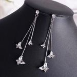 925 Silver Needle Crystal Butterfly Long Tassel Dangle Drop Earrings for Women Photo 0