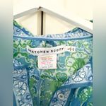 Gretchen Scott Designs Boyfriend Shirt Watteau Kelly/Blue Chiffon Blouse Large Green Photo 4