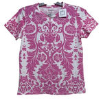 Liz Claiborne  Womens Size S Pink White Damask Floral Print Stretch T Shirt Photo 0