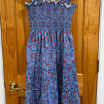 Hill House  Home Ellie Nap Dress Blue Red Swedish Floral Ruffle Sleeves Size Photo 0