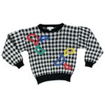 Vintage Black White Check Wide Stitch Rainbow Detail Crew Neck Sweater size S Photo 8