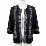 Misook Cardigan Leopard Print Large Black Silver Animal Print Career Chic Party Photo 0
