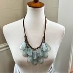 Boho Statement Green Teardrop Necklace‎ Faux Leather Brass Tone Beads Photo 1