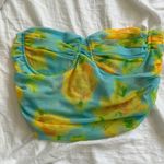 ZARA floral turquoise blue yellow ruched sleeveless crop top Photo 0