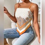 SheIn Orange and white paisley boho print bandeau cami top size large Photo 1