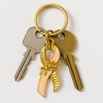 Vintage Gold & Peach Awareness Ribbon Keychain with Rose Detail Photo 1