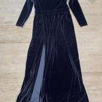 DESIR COUTURE Gray Velvet Gown Maxi Dress Sash High Slit‎ M Size M Photo 0