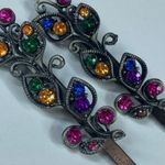 Hair Clip Pins Pair Women Multicolor Decorative Stones Dark Silver Tone Metal Photo 3