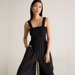 Quince  100% Organic Cotton Gauze Smocked Wide Leg Black Jumpsuit Photo 1