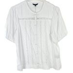 NWT Violets & Roses Puff Sleeve Lace Detail Button Front Shirt Size Medium M NEW White Photo 0