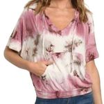 Ginger G Tie Dye Short Sleeve Hoodie Berry Brown Cream Size Large NWT Photo 0