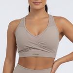 Gymshark  Whitney Simmons Twist Front Sports Bra Taupe Medium Athletic Photo 0