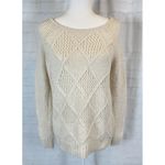 American Eagle  Women's Sweater Crewneck Pullover Cream Cable Knit Size M Photo 1