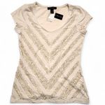 White House | Black Market Women’s Beaded Sequin Sparkle Glam Beige Top size XS Photo 0