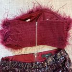Lulus  Celebrity Shine Burgundy Feather Sequin Two-Piece Large Photo 4