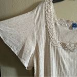 Old Navy size XL Tall Square crocheted Neck Tunic Top Oatmeal linen blend blouse Photo 3