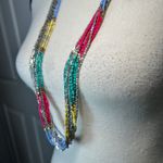 Multicolor Layered Beaded Necklace Silver Bar Toggle Boho Statement Blue Photo 1