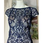 Jessica Simpson Navy Blue Sheer Lace 3D Floral Hem Mini Dress Size M Photo 3